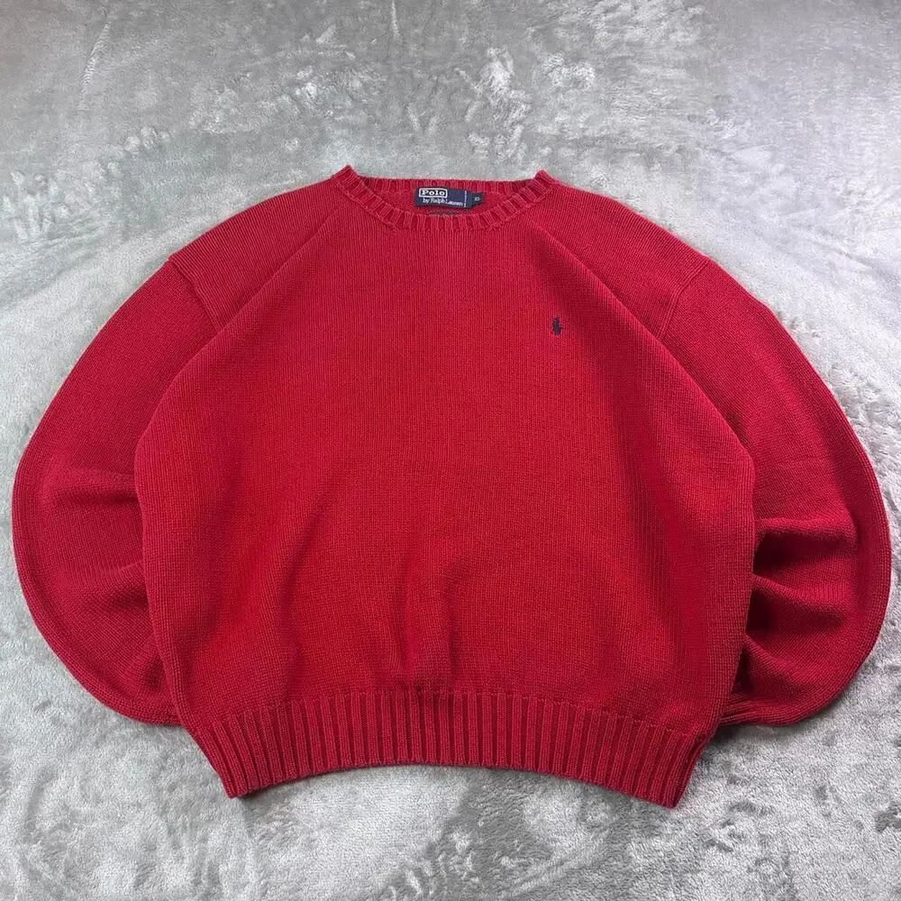 Vintage Polo Ralph Lauren Red Cotton Knit Sweater Men’s  Size XL